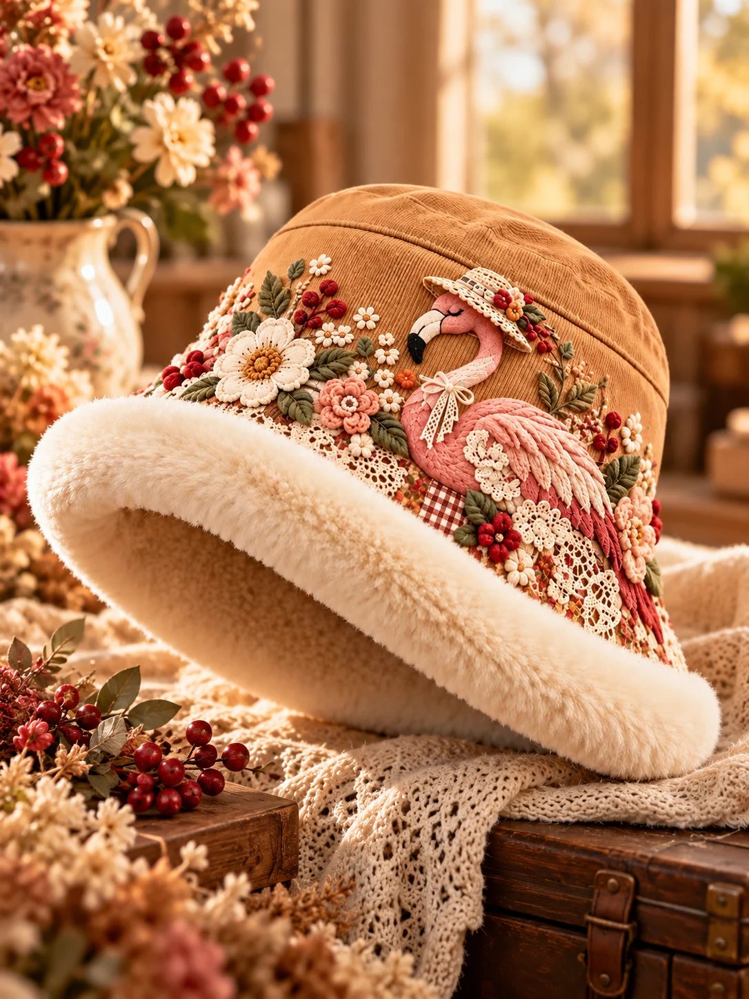 🌸 Women’s Cozy Plush-Lined Winter Bucket Hat – Floral & Animal Designs (📦Buy 2 Free Shipping)
