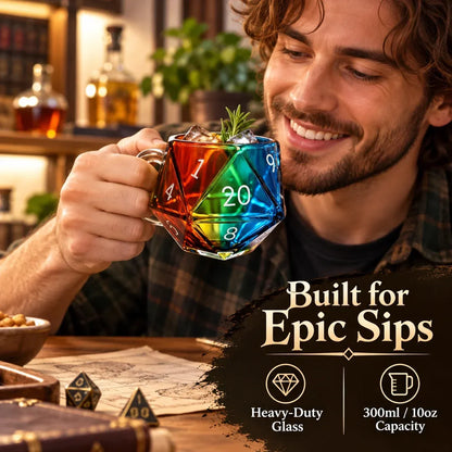 🐉🎲20-Sided Polyhedral Glass Cup | Heavy-Duty Tavern Vessel | Critical Hit Quality 🍻