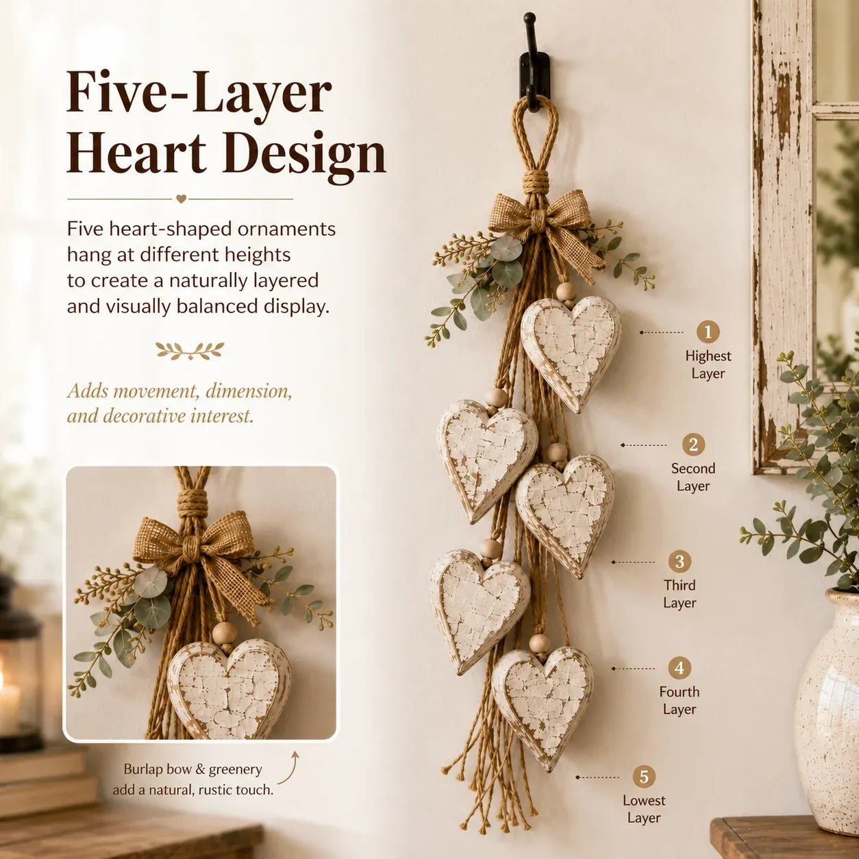⭐🍂🤎Hanging Heart Wall Decor