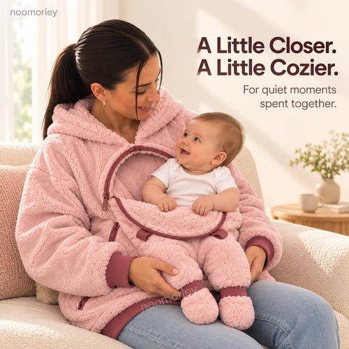 ⏰ LAST DAY 49% OFF - Mom & Baby Plush Hoodie – Cozy Pullover with Front Zip Panel