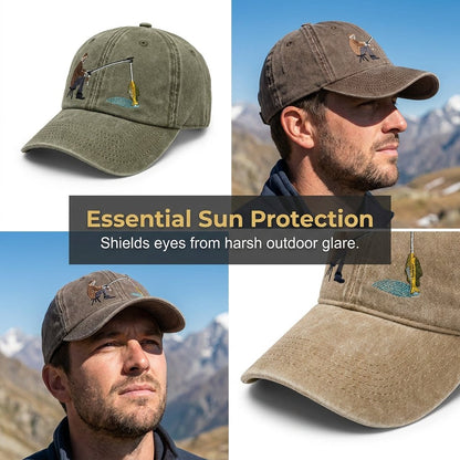 🎣 Catch of the Day Interactive Fishing Cap – Vintage Washed Moving Fish Hat
