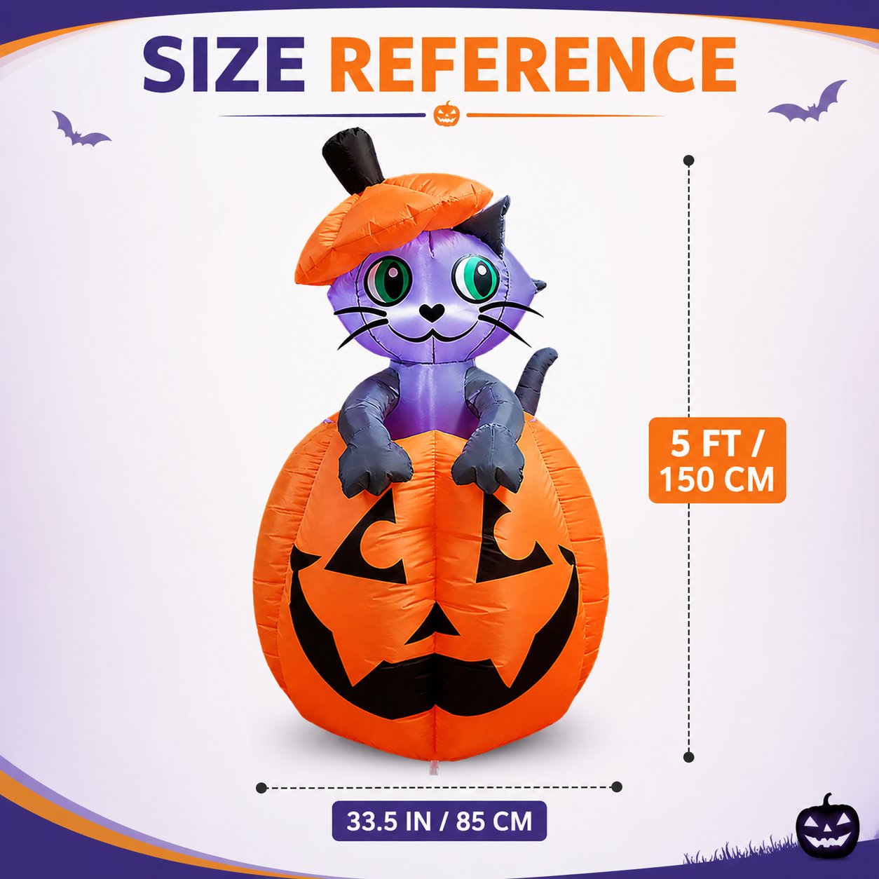 Giant Halloween Pumpkin Cat Inflatable Yard Decoration