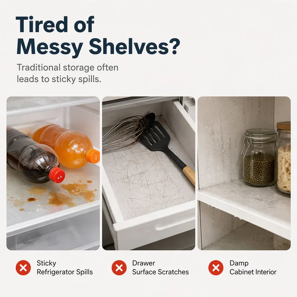 ⭐🧊50% OFF NOW! Waterproof EVA Fridge Shelf Liners‑Anti‑Slip Refrigerator Mats, Cut‑to‑Size Washable Fridge Drawer Protector for Kitchen Refrigerator Organization