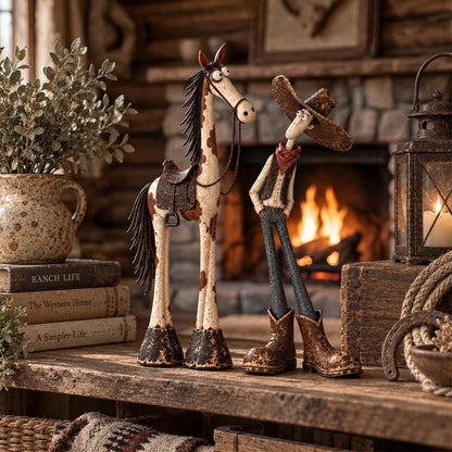 🤠🐴Whimsical Western Cowboy & Horse Figurine Duo - The Perfectly Odd Western Duo
