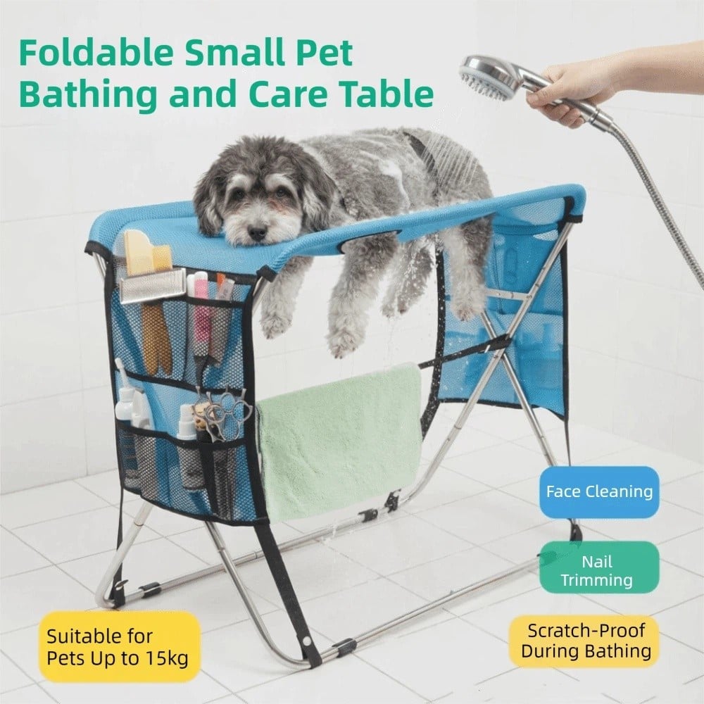 Folding Pet Grooming Hammock Quick Dry Mesh Anti-Scratch Pet Bathing Rack Multi Hole Detachable Dog Grooming Table Cat Grooming