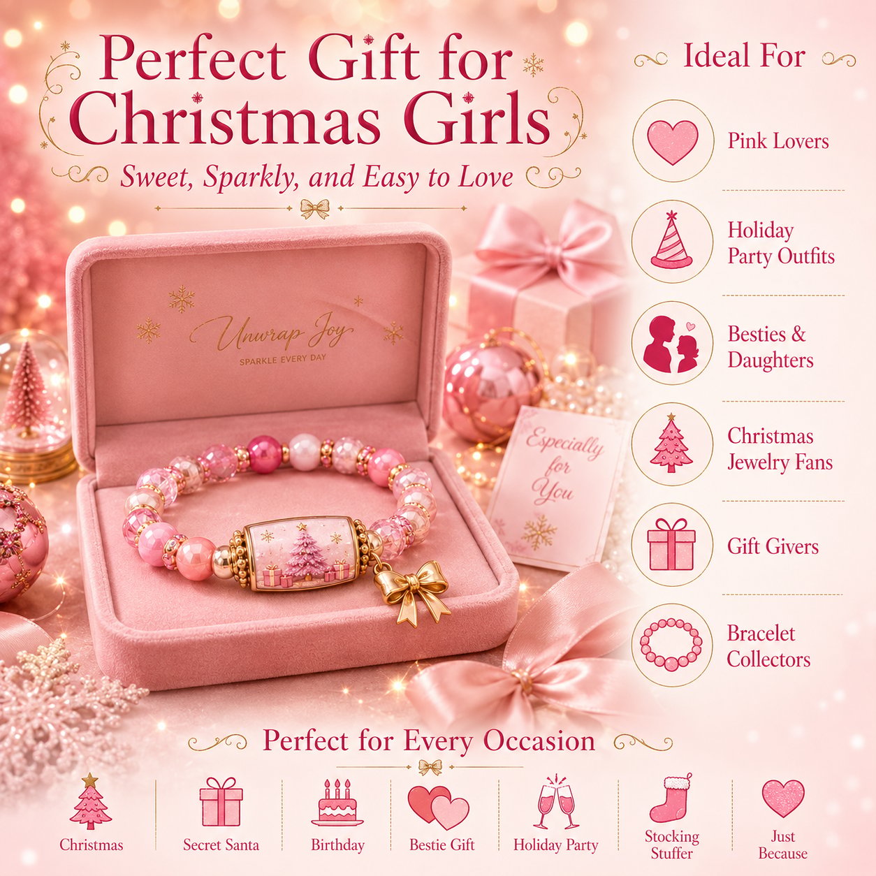 🔥 LAST DAY 49% OFF – 🎄 Candy Glow Christmas Bracelet Collection | 6 Dopamine Holiday Designs with Color-Coordinated Beads & Matching Gold-Tone Charms ✨