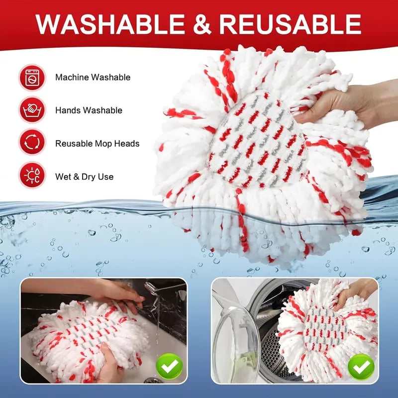 3 Pack Upgraded Spin Mop Replacement Head with Built-in Scrub Pad