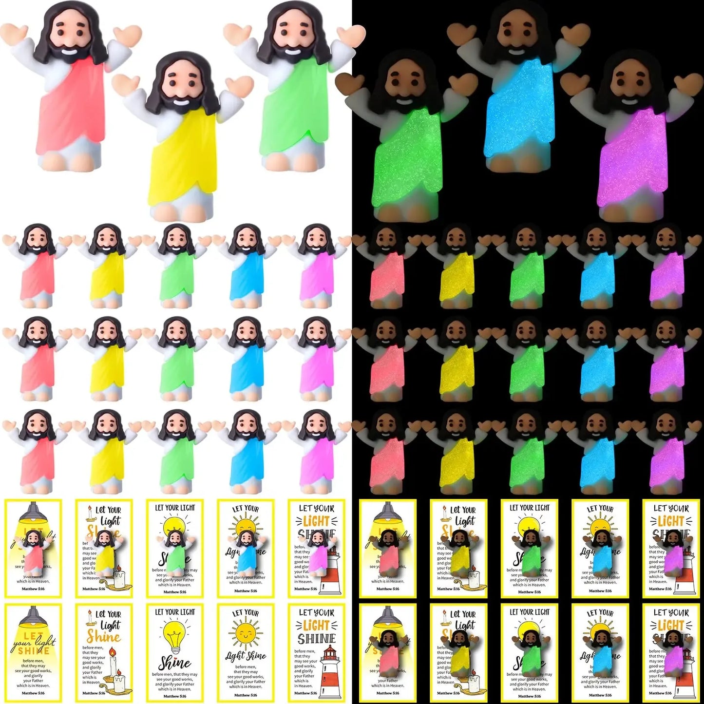 ✝️ Glow-in-the-Dark Little Jesus Mini Figure Collection | Colorful Faith-Inspired Keepsakes with Message Cards for Gifting, Sharing & Everyday Encouragement ✨
