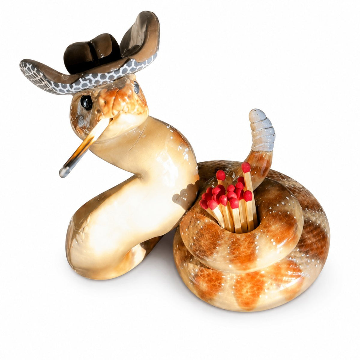 Cowboy Rattlesnake Ceramic Match Holder with Striker 🤠🐍