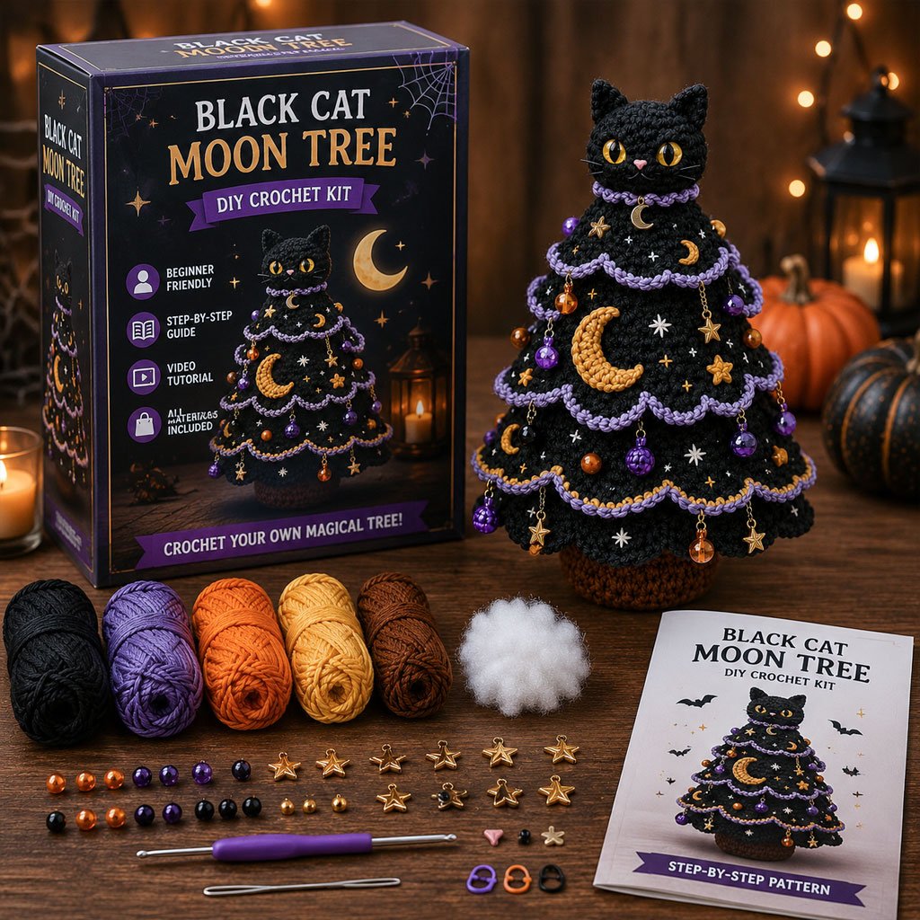 🎃 Halloween Tree DIY Crochet Kit | All-In-One Kit for a Layered 7-Inch Spooky Tabletop Decoration 🧶👻✨