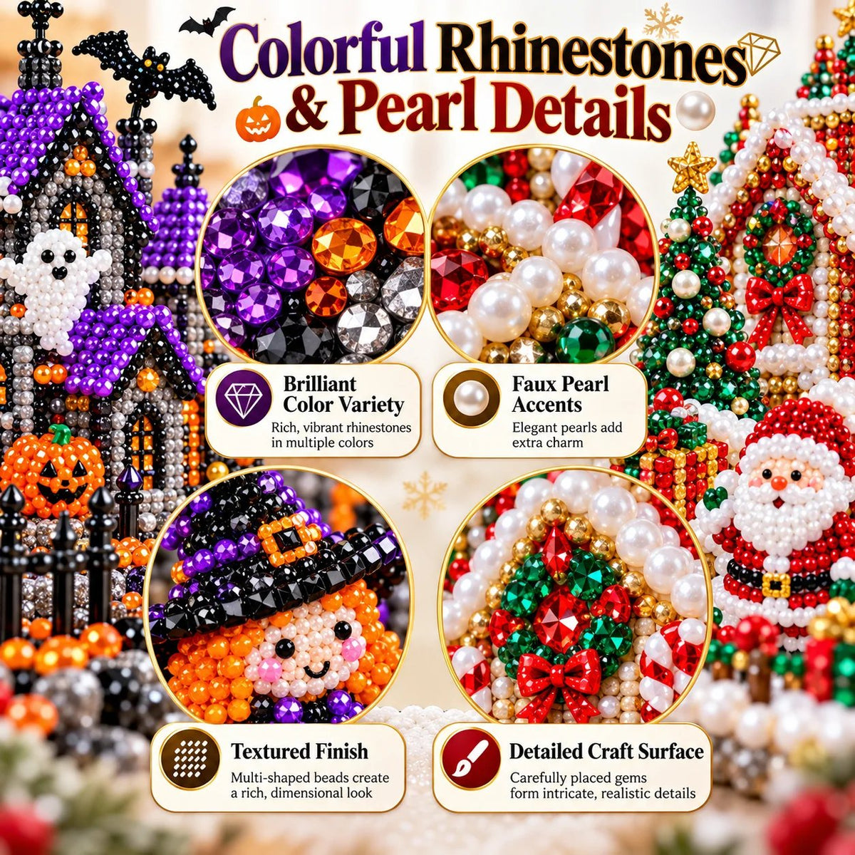 🎄🎃 3D DIY Diamond Art Village Kit – Christmas & Halloween Craft Decor