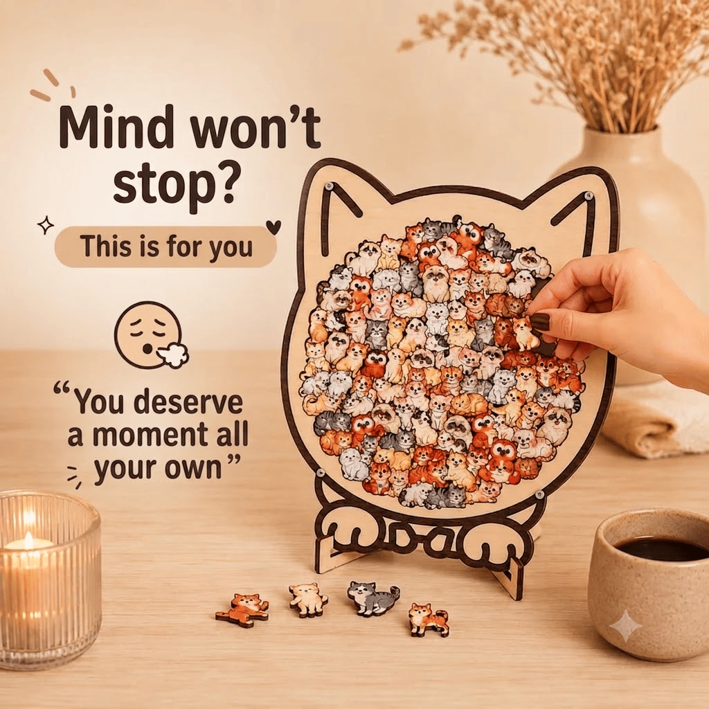 135-Piece Morandi-Colored Cat Shaped Wooden Jigsaw Puzzle