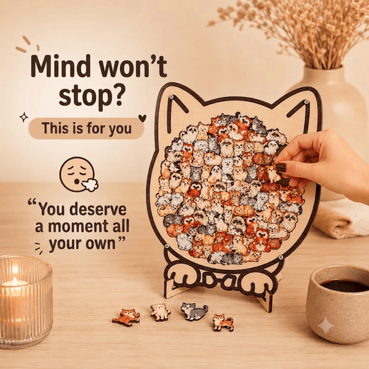 135-Piece Morandi-Colored Cat Shaped Wooden Jigsaw Puzzle