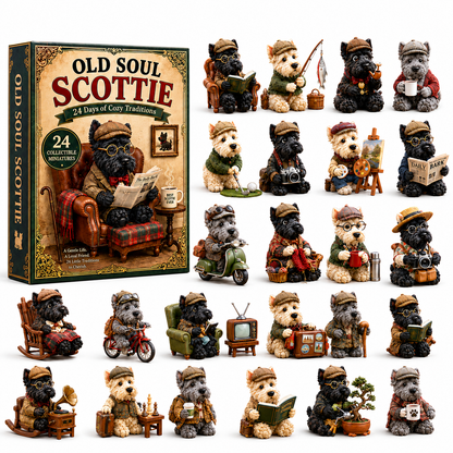 Old Soul Scottie 24-Day Advent Calendar – 24 Adorable Collectible Scottish Terrier Miniatures, Cozy Christmas Countdown Gift for Scottie Lovers & Dog Owners