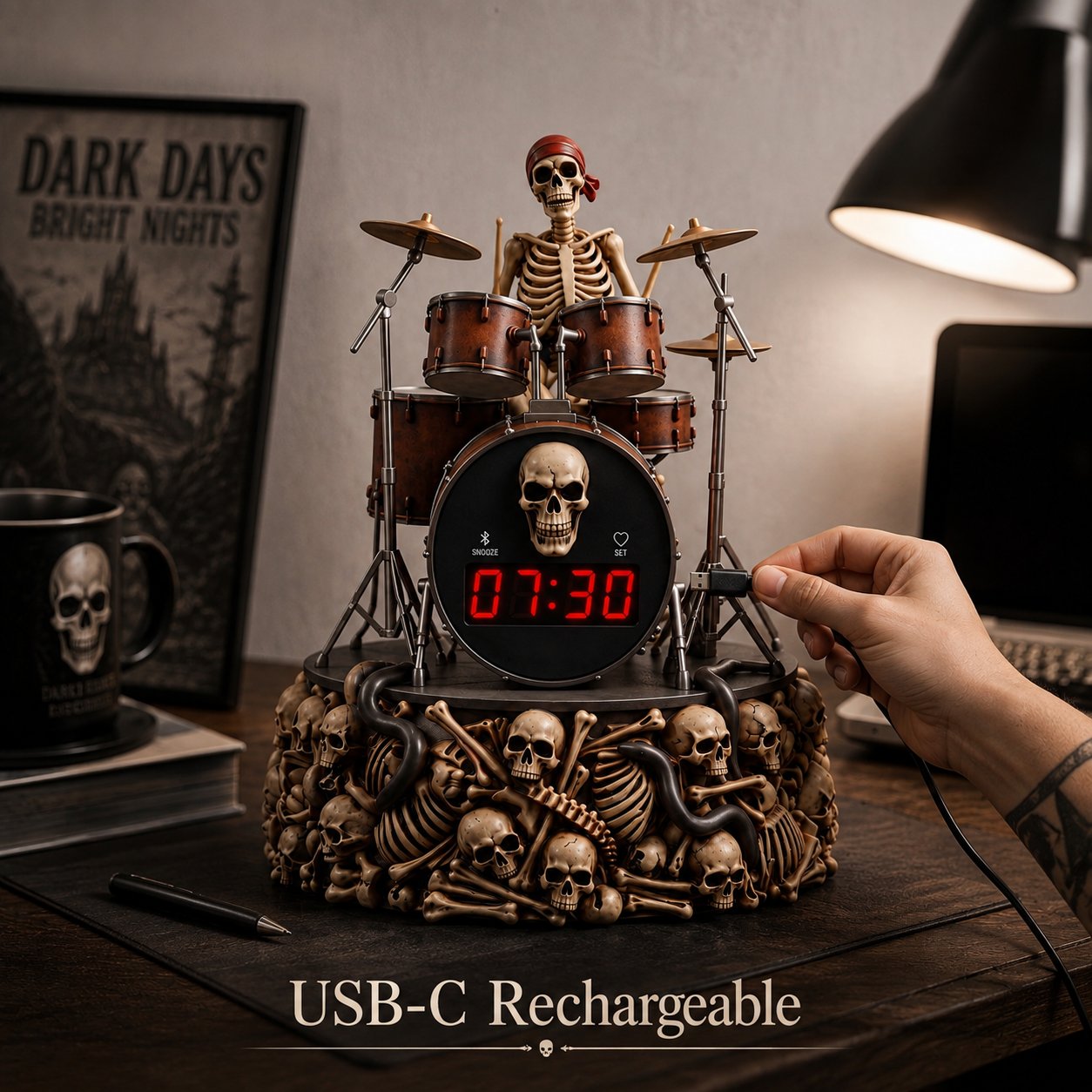 🥁Bluetooth Skeleton Drummer Alarm Clock