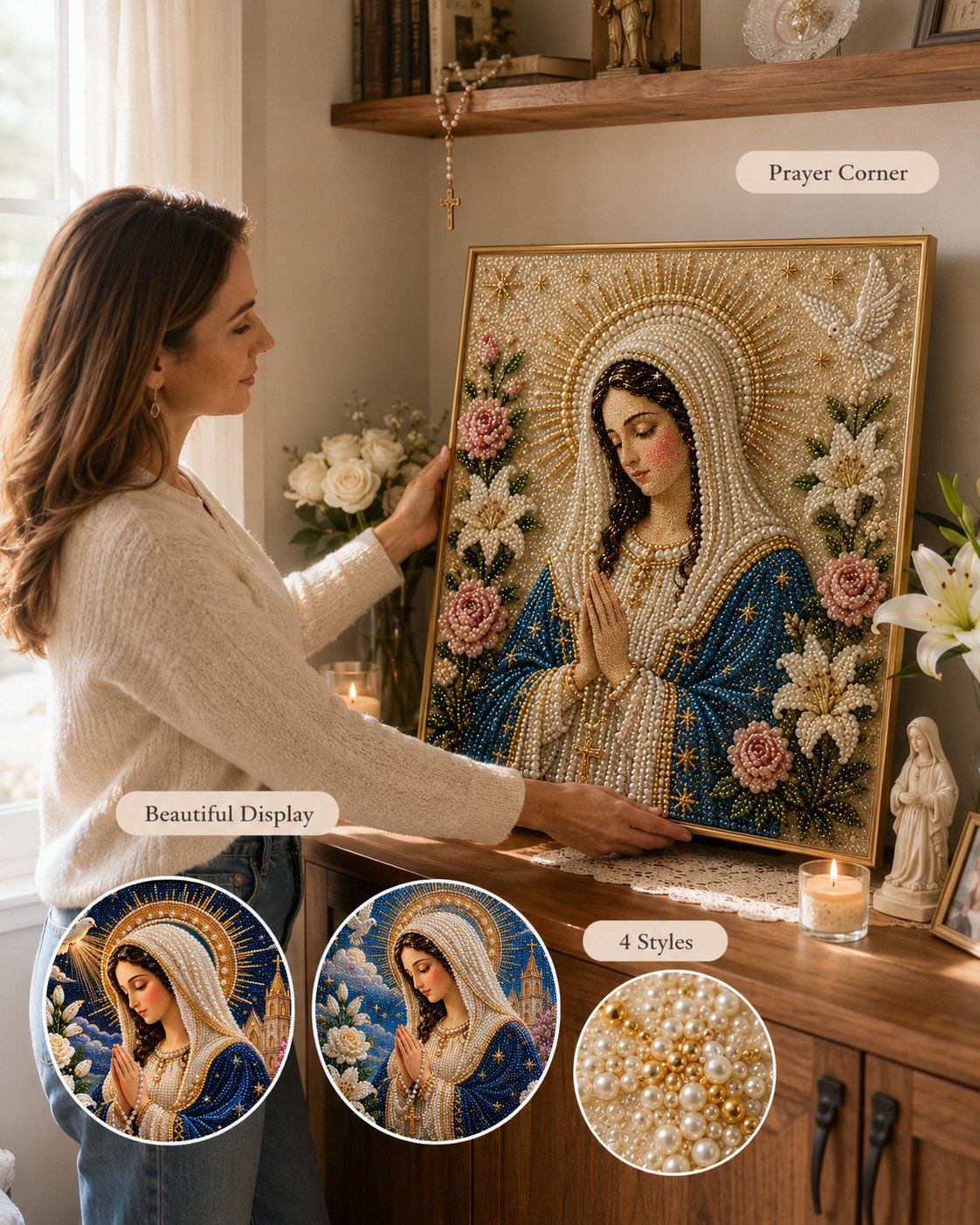 🙏New Arrivals 49% OFF-2026  Divine Pearl Bead Virgin Mary Icon – A Peaceful DIY Faith Art Gift ✨
