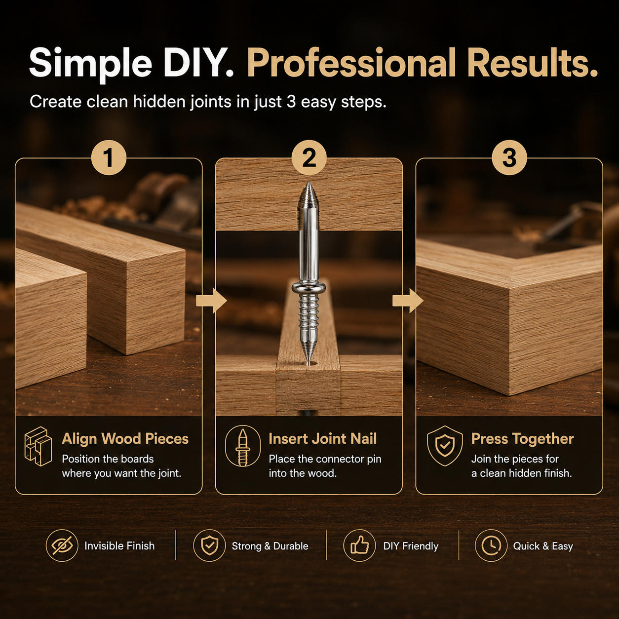 🔨Invisible Double Head Wood Joint Nails | Hidden Connector Pins for DIY Furniture Repair & Woodworking