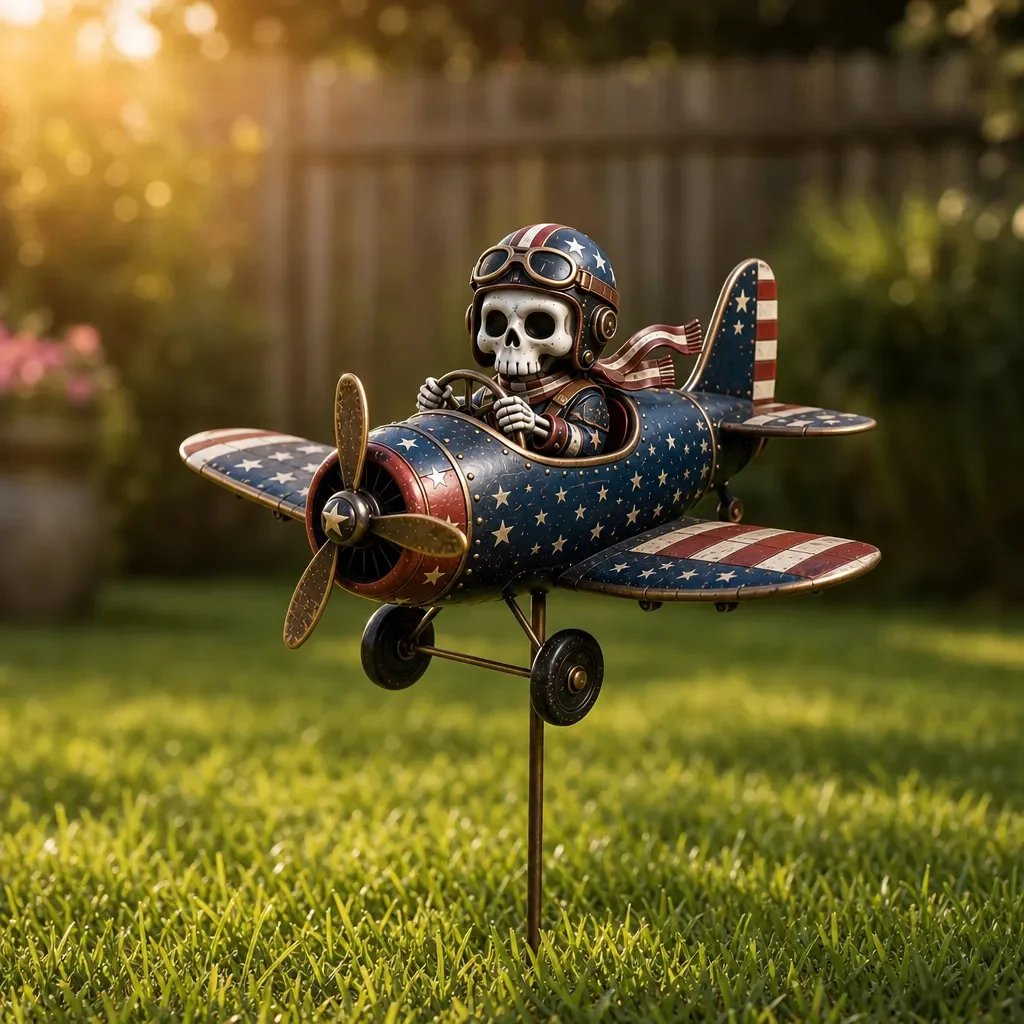 🎃 Skeleton Pilot Airplane Garden Stake