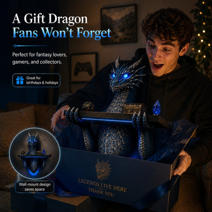 LED Dragon Bust Wall‑Mounted Sculpture Fantasy Themed Wall Decor With Blue Ambient Light For Game Room & Living Space
