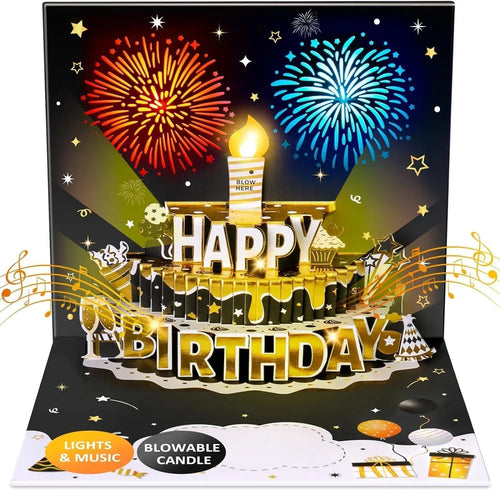 3D Birthday Pop-Up Card with Music, Firework Lights & Custom Age