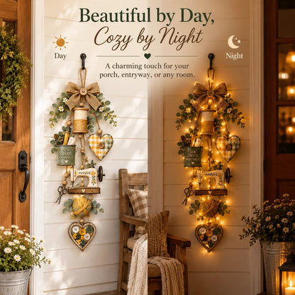 🔥🧵✨ Rustic Wooden Sewing - Themed Hanging Ornament with Remote Control Fairy Lights