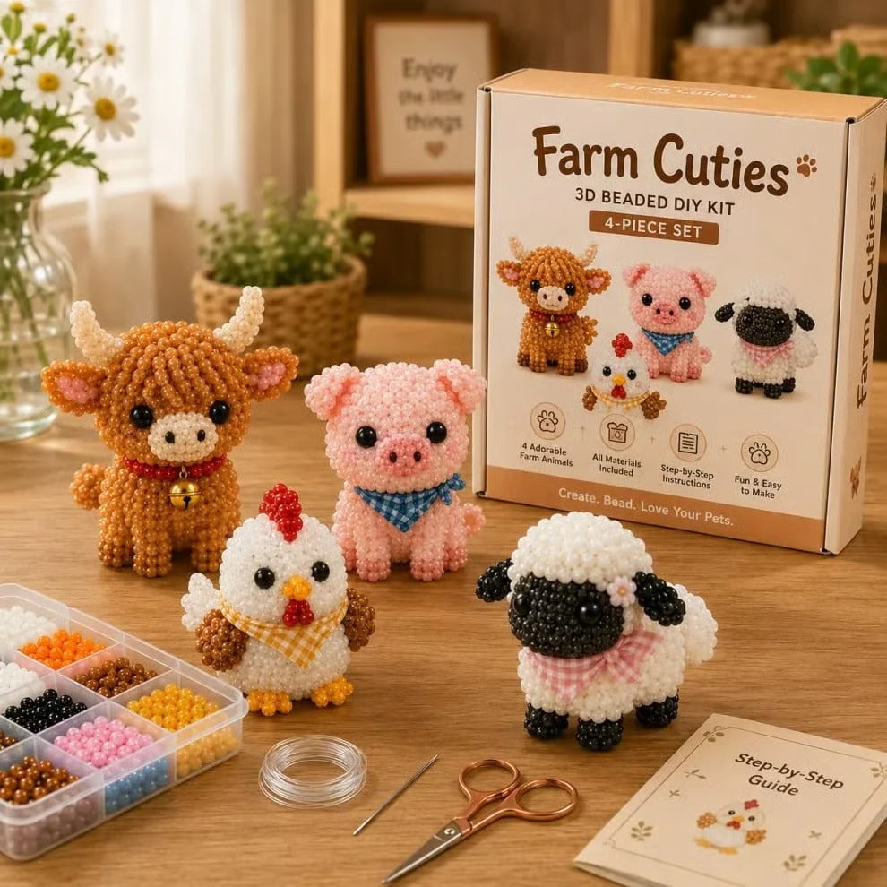 3D Beaded Animal Craft Kit – Relaxing 4-Piece DIY Set