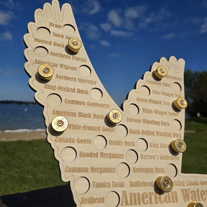 American Waterfowl Challenge Wooden Map  🎯 🦆Engraved 41 Species Duck Hunting Wall Decor & Harvest Tracker