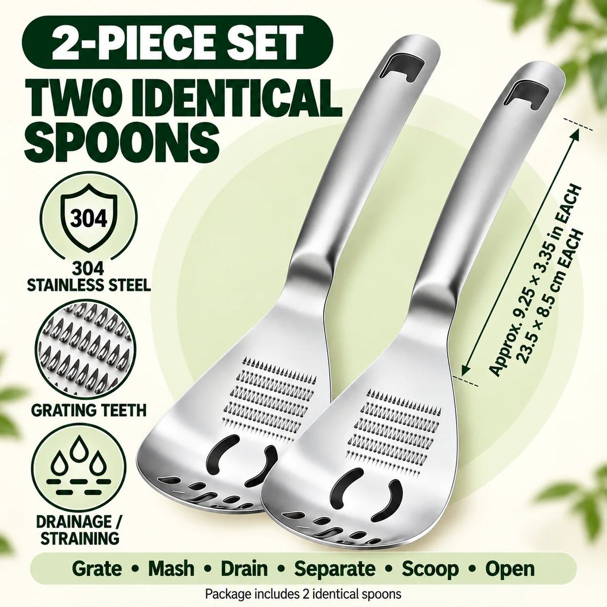 🥄 6-in-1 304 Stainless Steel Multi-Function Grater Spoon – Grate, Mash, Drain & Serve