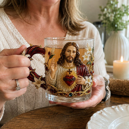 ⏳ Last Day 49% OFF – ✝️ 3D Christian Devotional Glass Mug Collection | 12oz Premium Clear Glass with Raised Jesus & Virgin Mary Figures, Sculptural Details & Jewel-Inspired Accents ✨