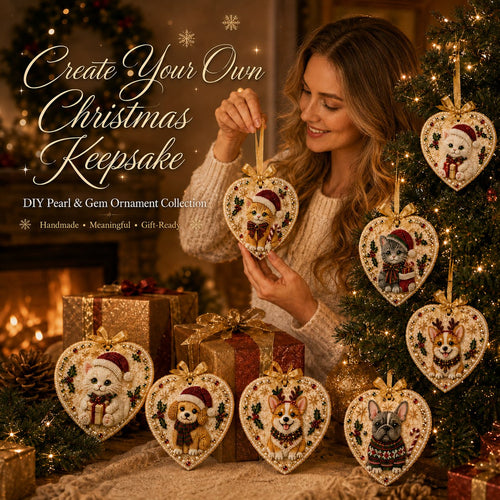 ⏳ Last Day 49% OFF – 🎄Beginner-Friendly DIY Pearl & Gem Christmas Heart Ornament Kit Collection | Complete Kit with Pearl-Style Beads, Gem Accents & Hanging Ribbon Included 💕