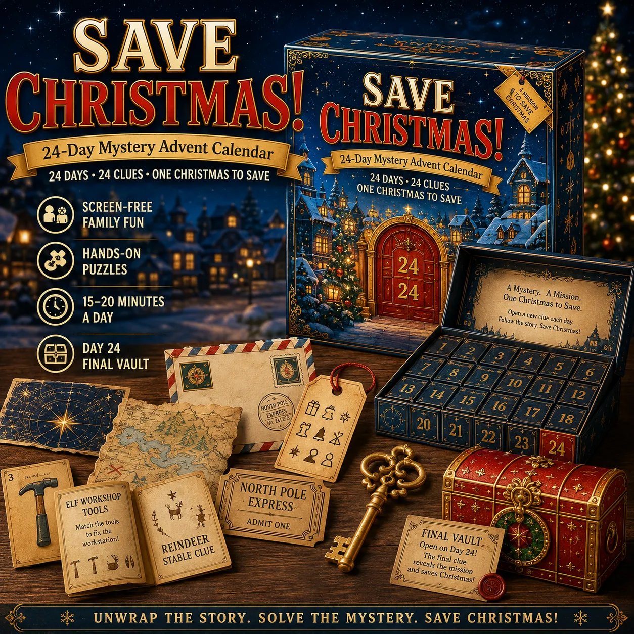 ⏳ Last Day 50% OFF – 🎁✨24-Day Mystery Adventure Advent Calendar Collection | 24 Clues, Hands-On Puzzles & One Final Reveal