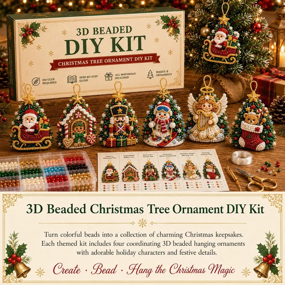 ⏳ Last Day 49% OFF – 🎄 Beginner-Friendly DIY 3D Christmas Beaded Ornament Kit | Complete 4-Piece Set with Glass Beads, All Tools & Step-by-Step Guide Included 💕