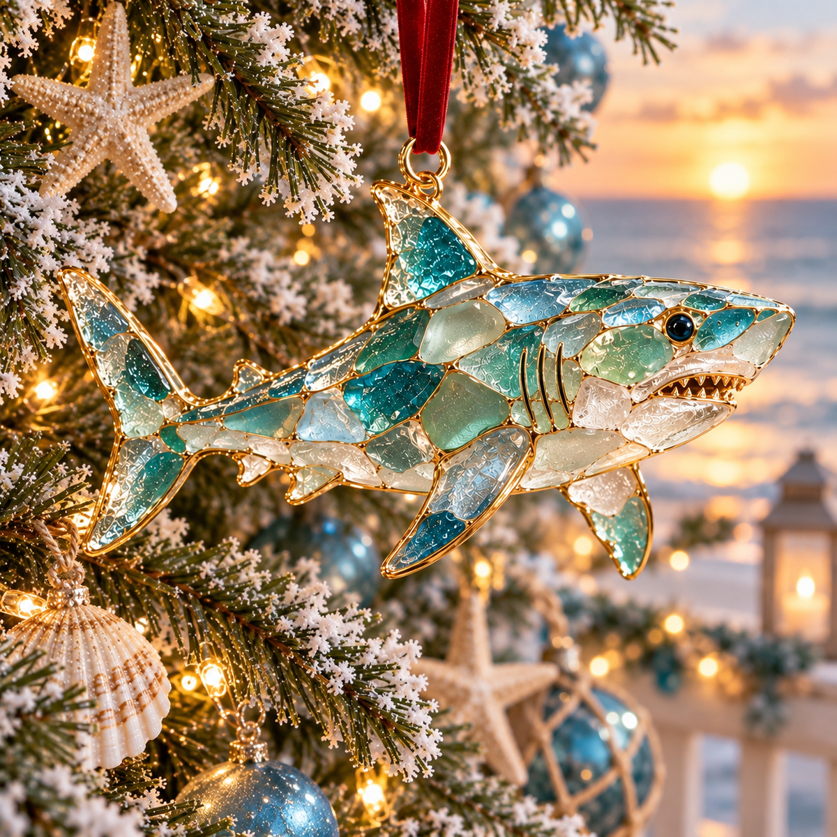 2026 Ocean Christmas Series Sea Glass Ornament Collection – Seahorse, Octopus, Jellyfish, Shark, Sea Turtle & Whale Coastal Holiday Keepsakes