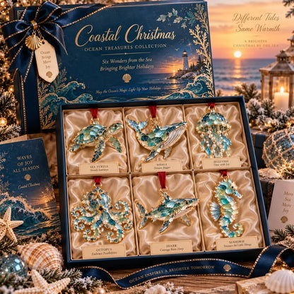 2026 Ocean Christmas Series Sea Glass Ornament Collection – Seahorse, Octopus, Jellyfish, Shark, Sea Turtle & Whale Coastal Holiday Keepsakes