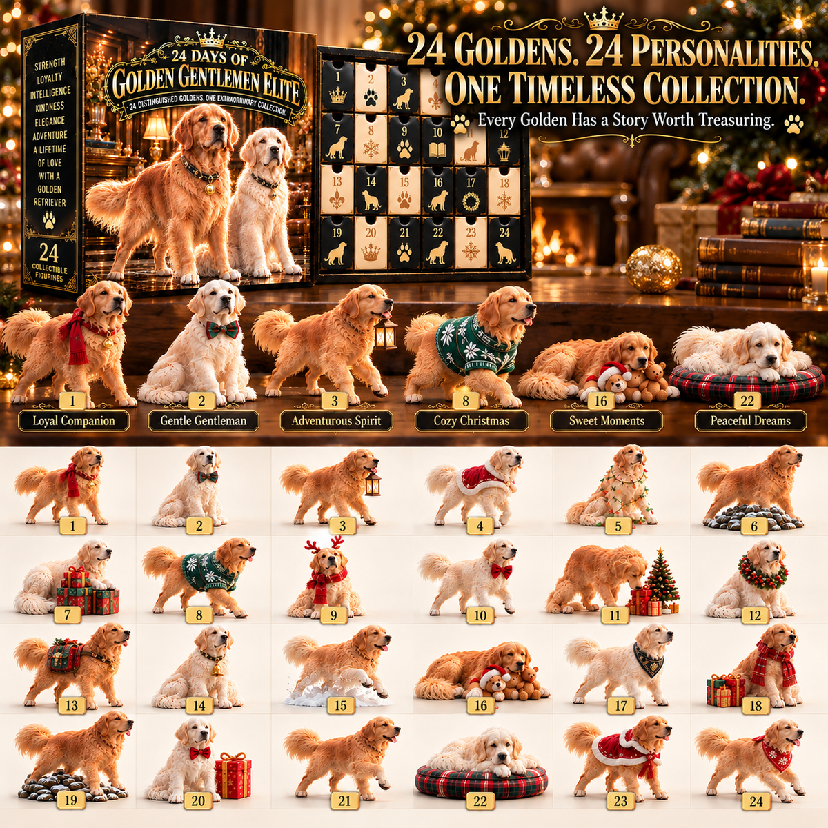 Golden Gentlemen Elite 24 different Golden Retriever collectible figurines