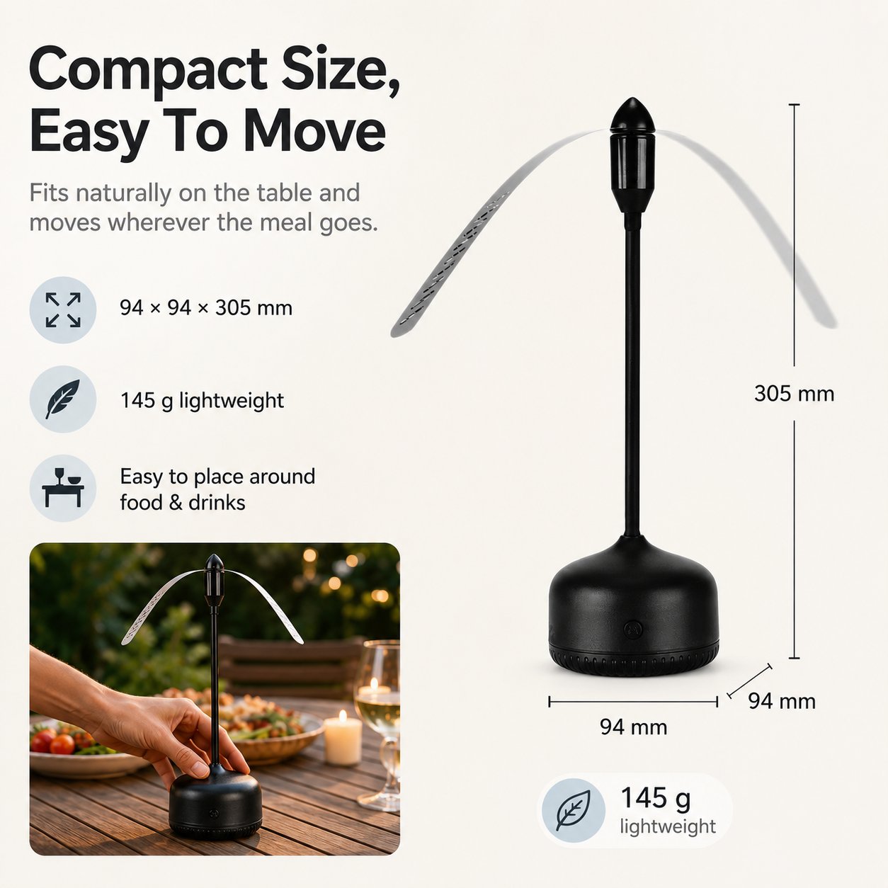 Portable Reflective Fly Repellent Fan For Outdoor Dining