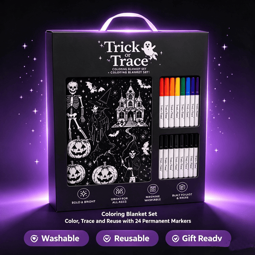 Halloween Trick or Trace Coloring Blanket Set with 24 Permanent Markers