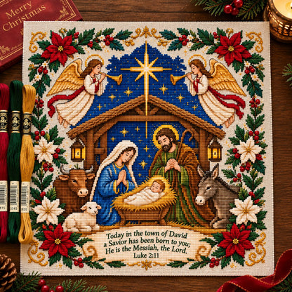 ✝️ Nativity Christmas Cross Stitch Kit – Stitch the Story of the First Christmas