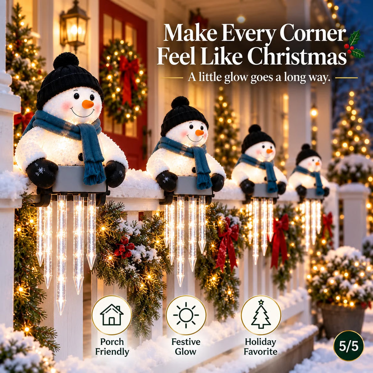 WinterGlow snowman railing display