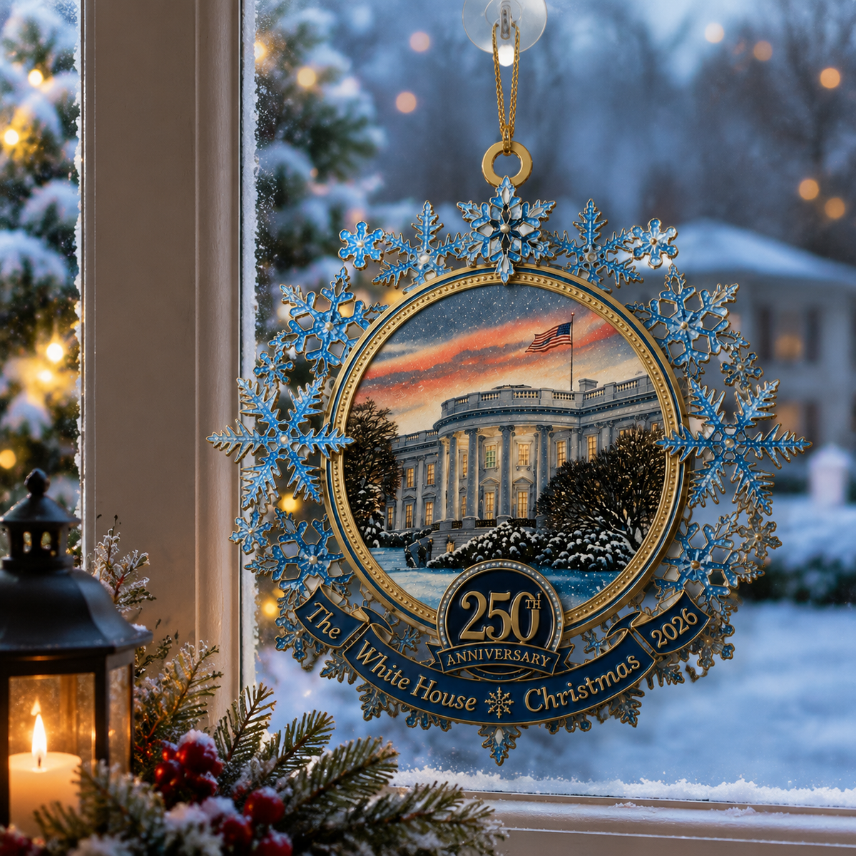 White House 250th Anniversary Snowflake Ornament full view