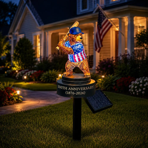 ⚾ 150th Anniversary Baseball Bear Solar Garden Stake Light – Outdoor LED Decor
