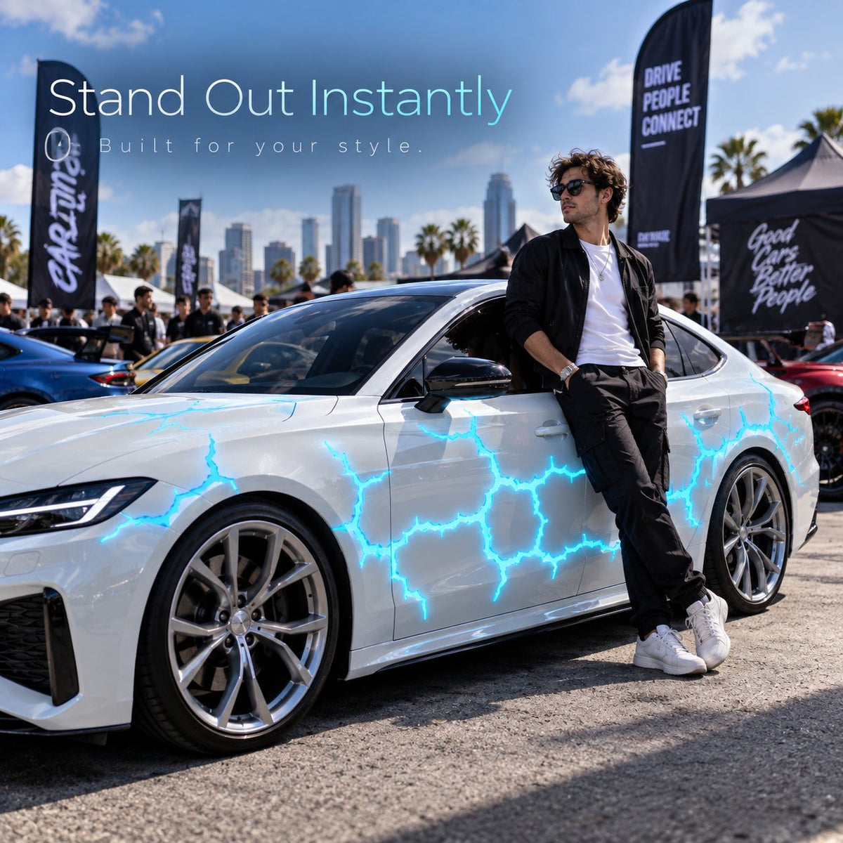 Liquid Laser Glow Car Wrap, Streaming Thunder Light Luminous Vinyl Film for Custom Car Styling & Night Car Show