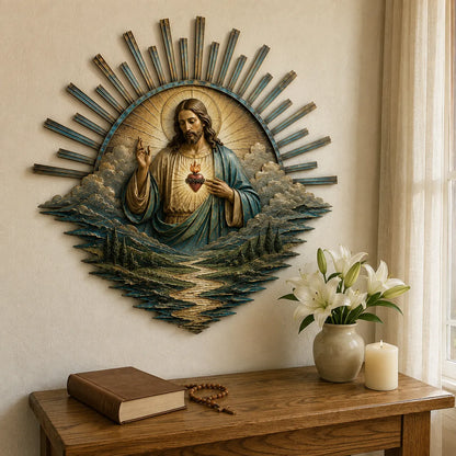 ⏳ Last Day 49% OFF – ✝️ Jesus Metal Wall Art Collection | Layered Christ Artwork with Radiant Sunburst, Dimensional Landscape Details & Concealed Keyhole Hangers ✨