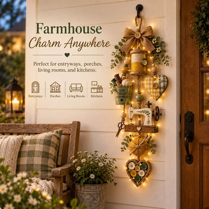 🔥🧵✨ Rustic Wooden Sewing - Themed Hanging Ornament with Remote Control Fairy Lights