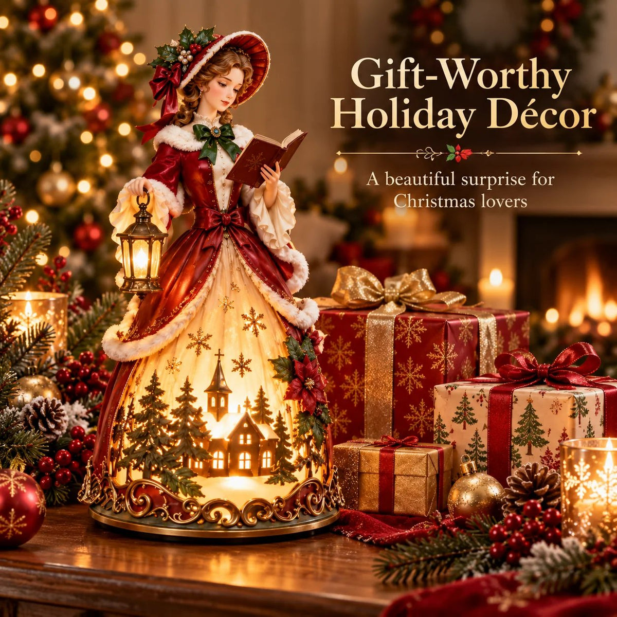 🎄 Victorian Christmas Caroler Lady Lamp | Lighted Tabletop Decor