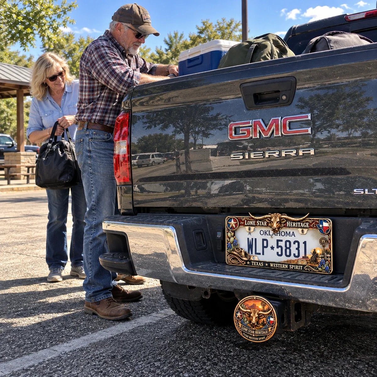 🐂 Texas Longhorn 3D Metal License Plate Frame & Hitch Cover Set – Vintage Western Cowboy Truck Decor & Gift