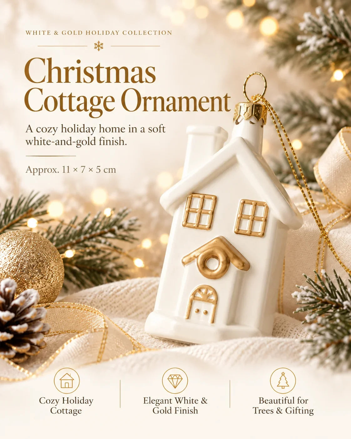 Timeless White & Gold Christmas Ornament Collection