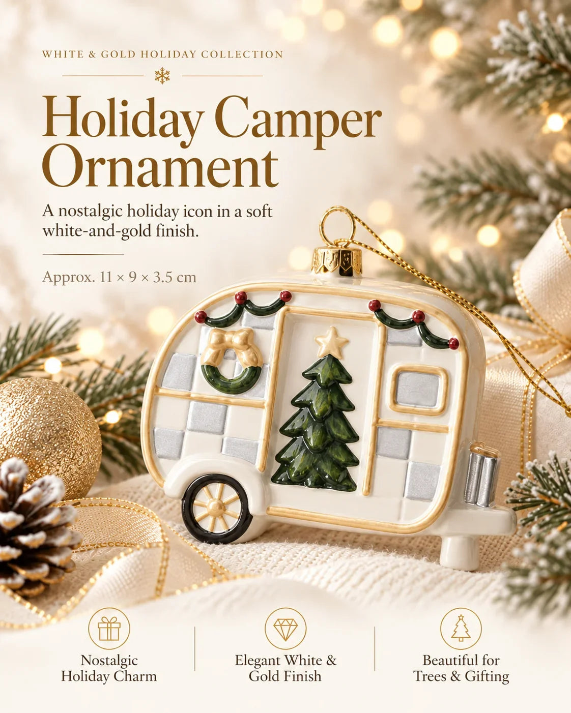 Timeless White & Gold Christmas Ornament Collection