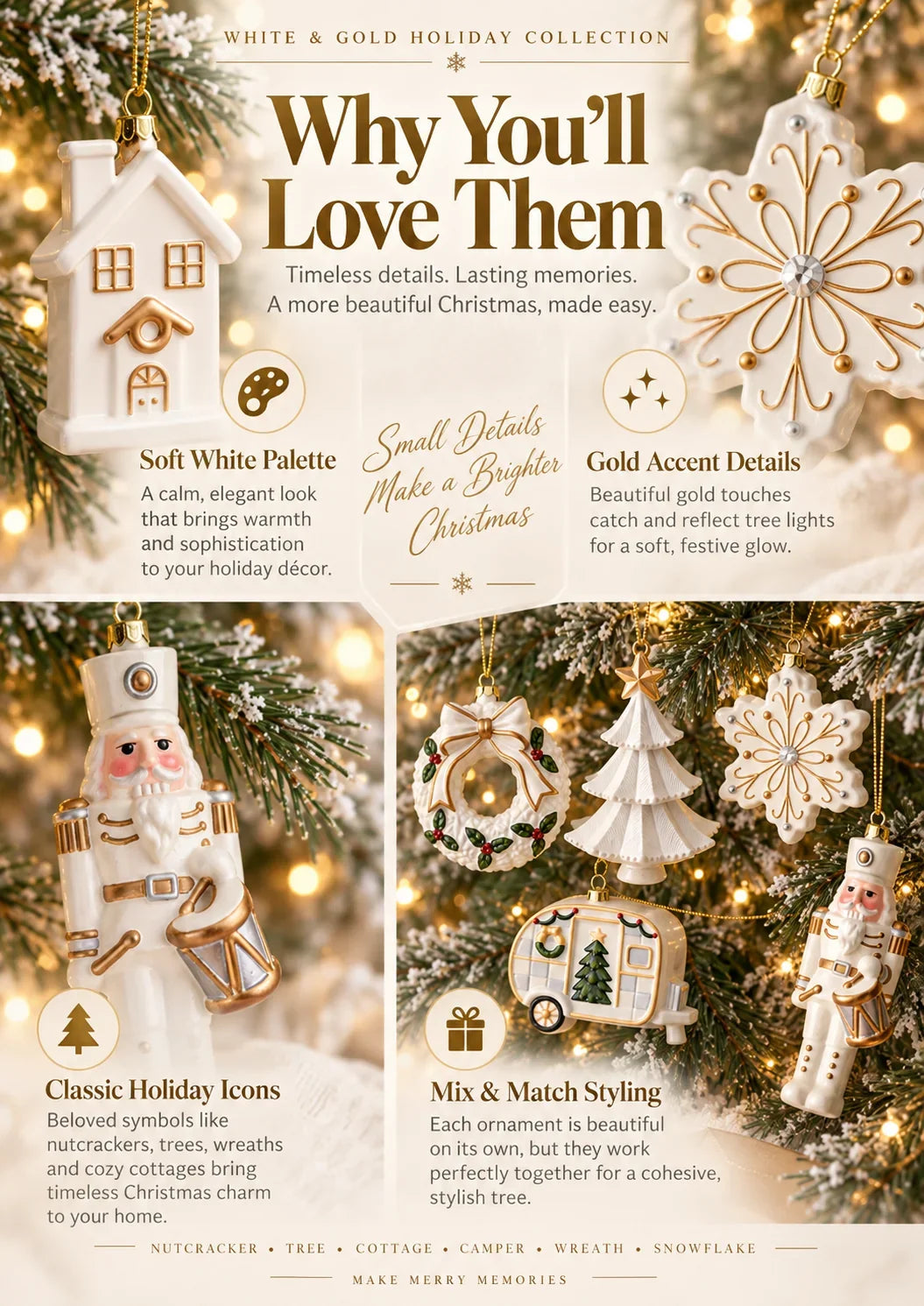 Timeless White & Gold Christmas Ornament Collection