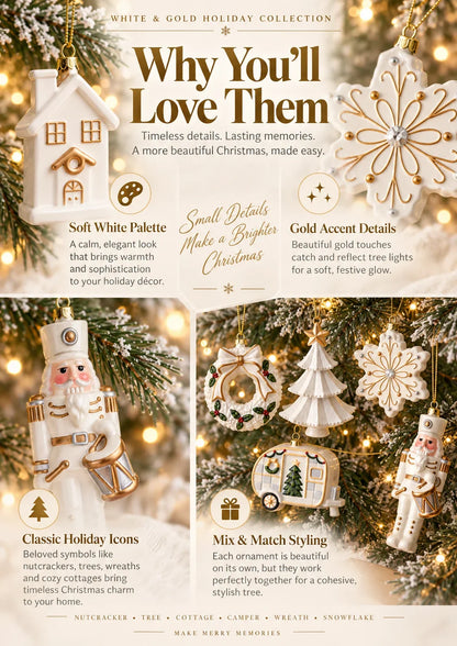 Timeless White & Gold Christmas Ornament Collection